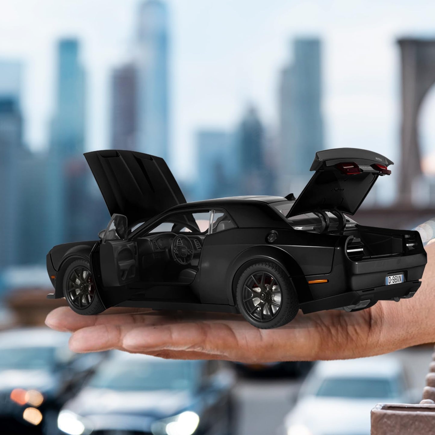 FRJV Hellcat SRT 1/24 Diecast Car Toy – Pull Back, Lights & Sounds for Boys 4-7 (Black)
