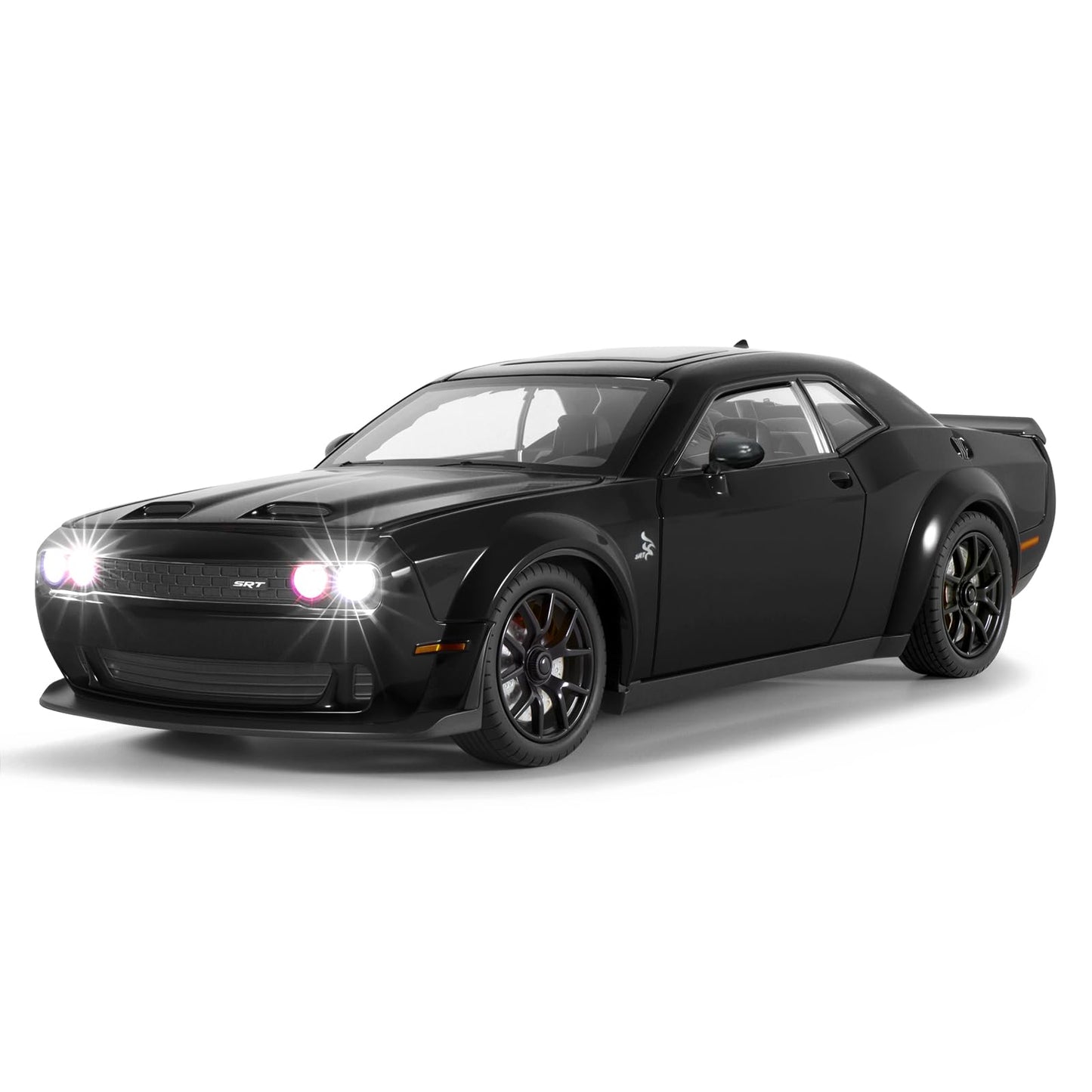 FRJV Hellcat SRT 1/24 Diecast Car Toy – Pull Back, Lights & Sounds for Boys 4-7 (Black)