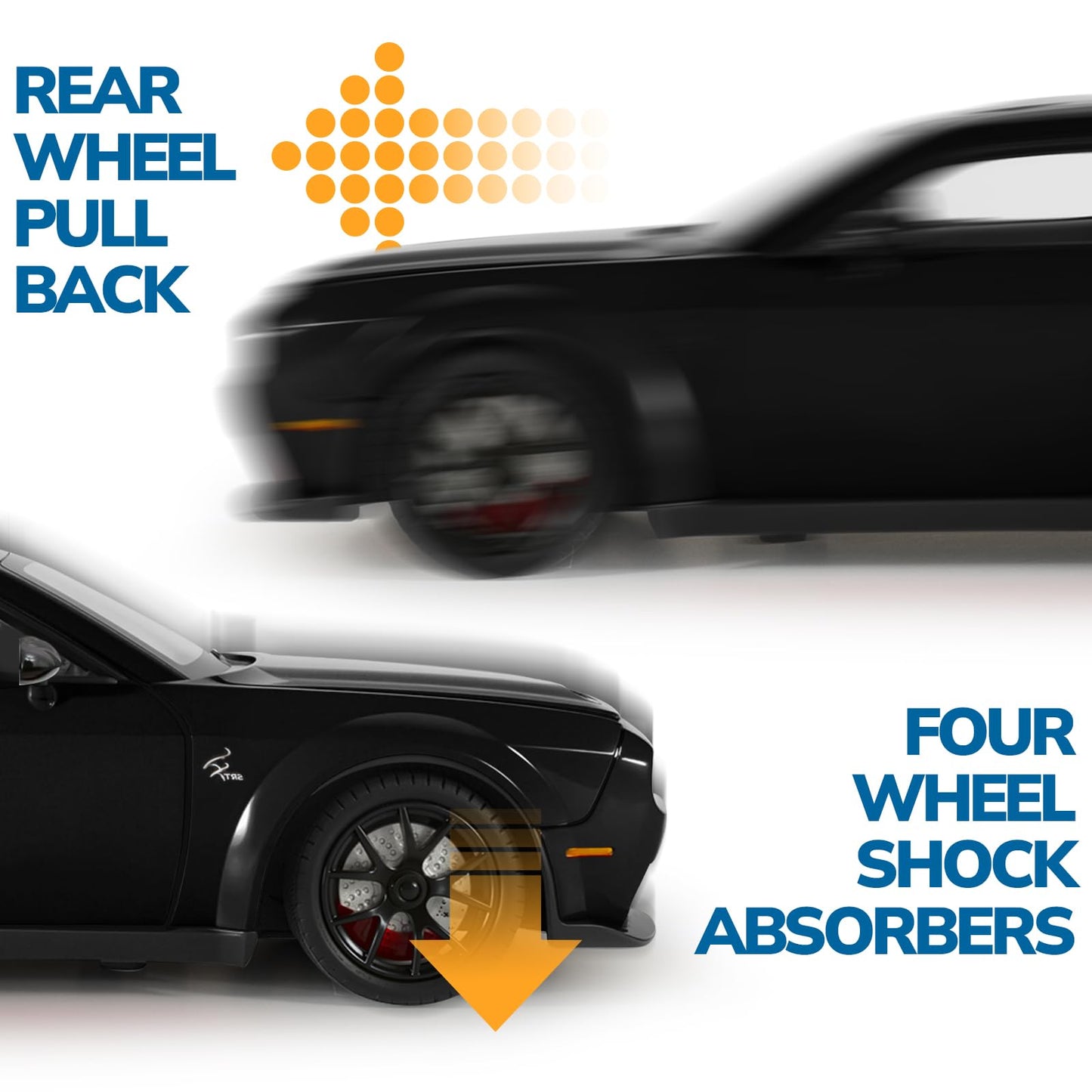 FRJV Hellcat SRT 1/24 Diecast Car Toy – Pull Back, Lights & Sounds for Boys 4-7 (Black)