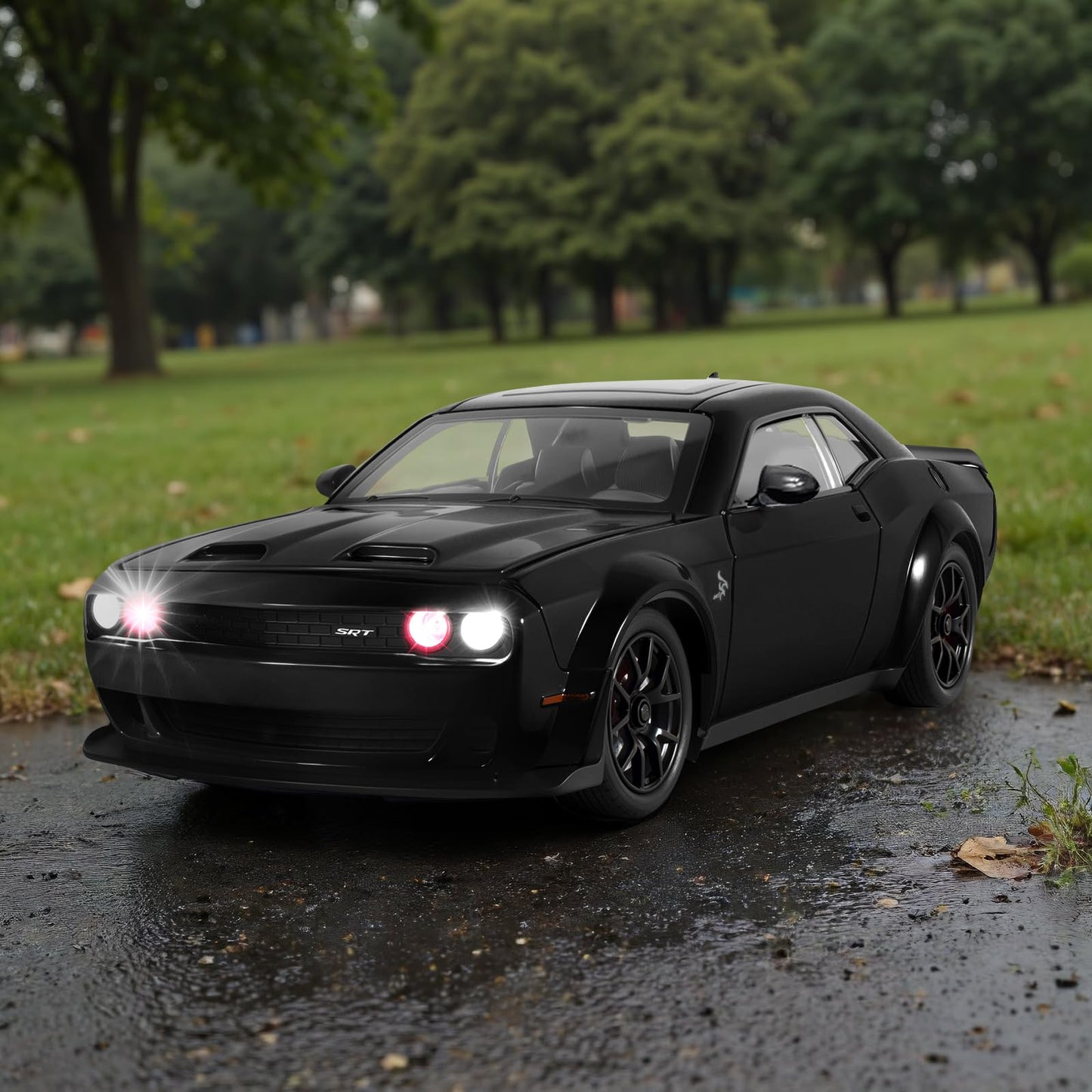 FRJV Hellcat SRT 1/24 Diecast Car Toy – Pull Back, Lights & Sounds for Boys 4-7 (Black)