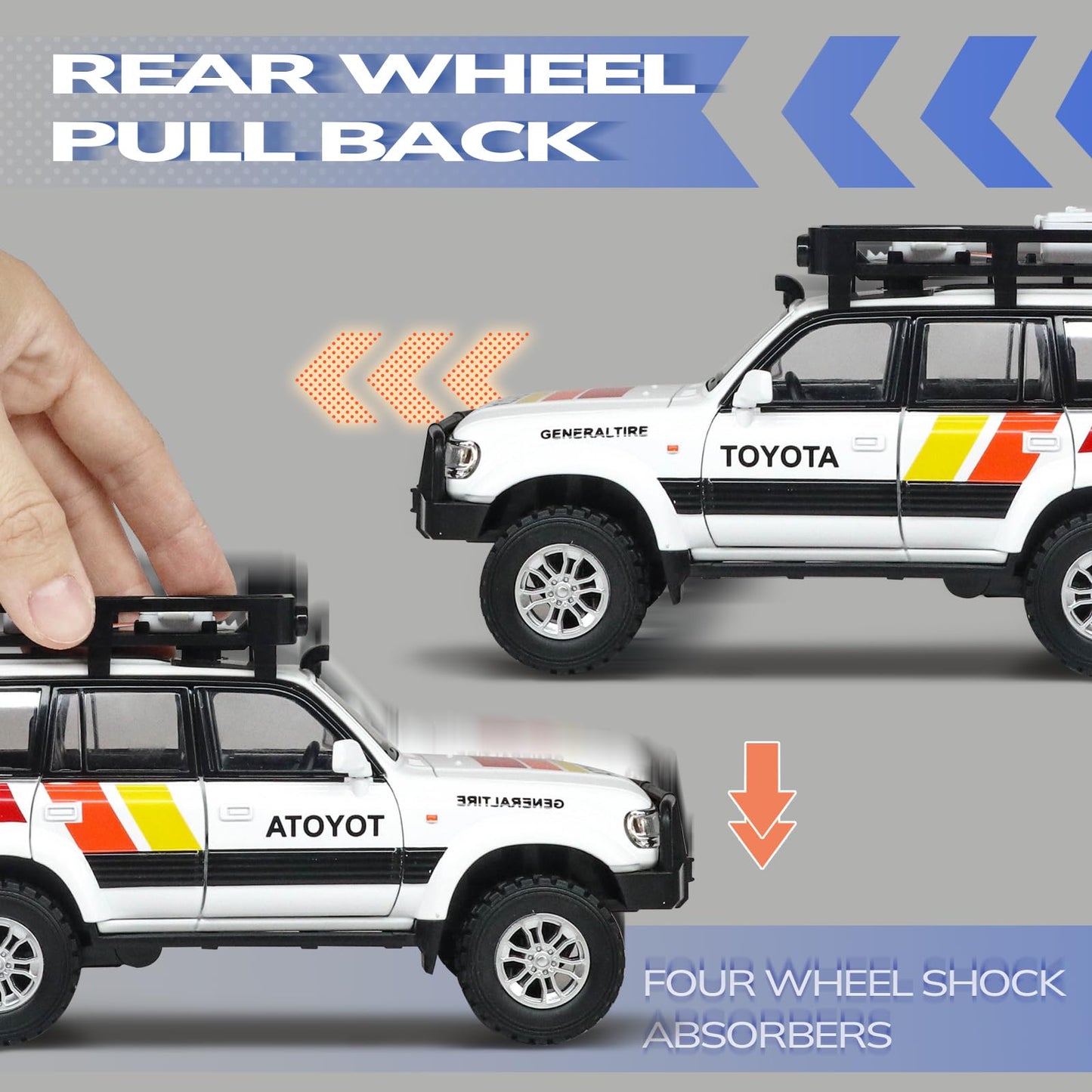 FRJV Diecast Toy Cars 1:24 – Land Cruiser LC80 Pull-Back with Lights & Sounds