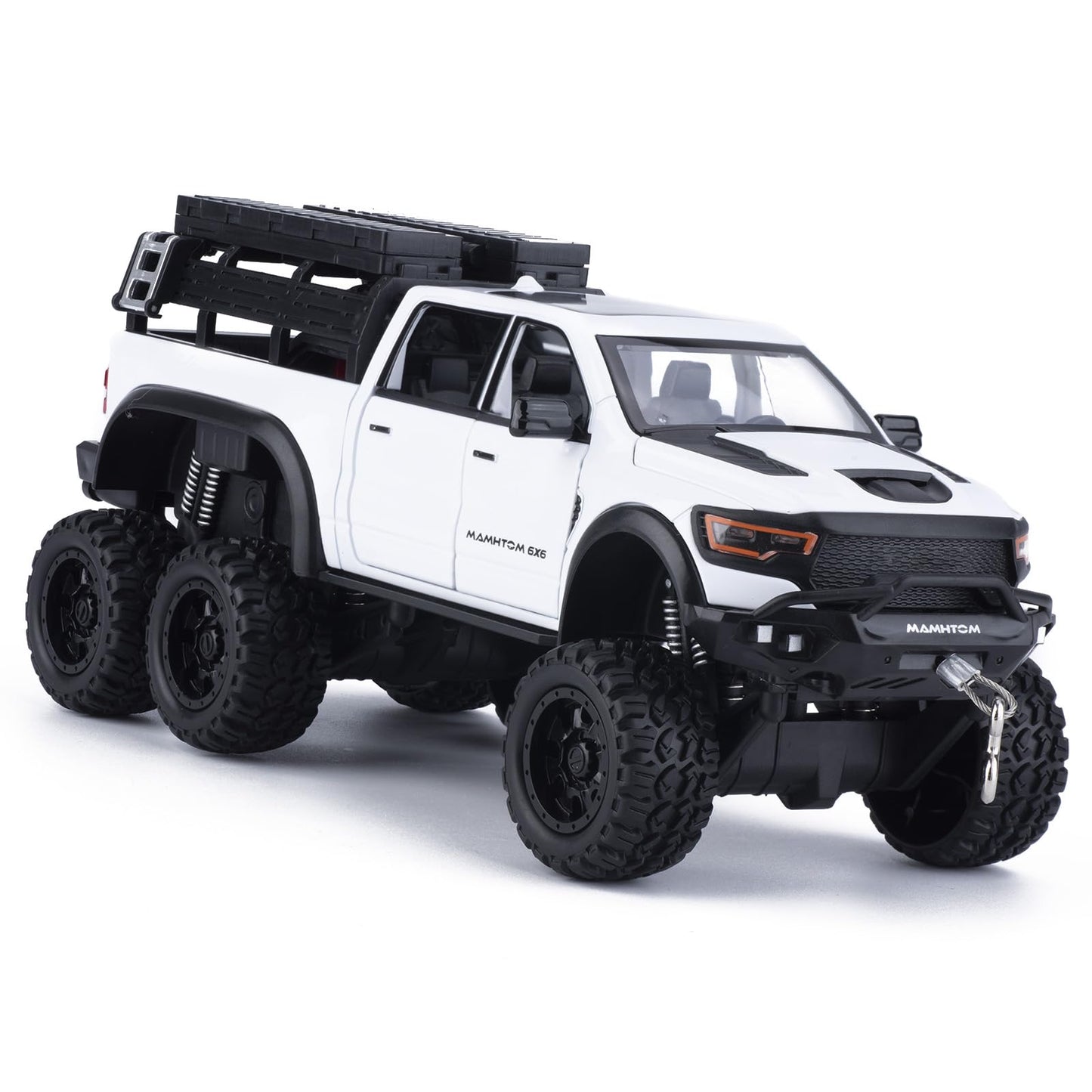 FRJV Mammoth 1/24 Diecast Pickup Truck Toy with Pull-Back, Light & Sound – White