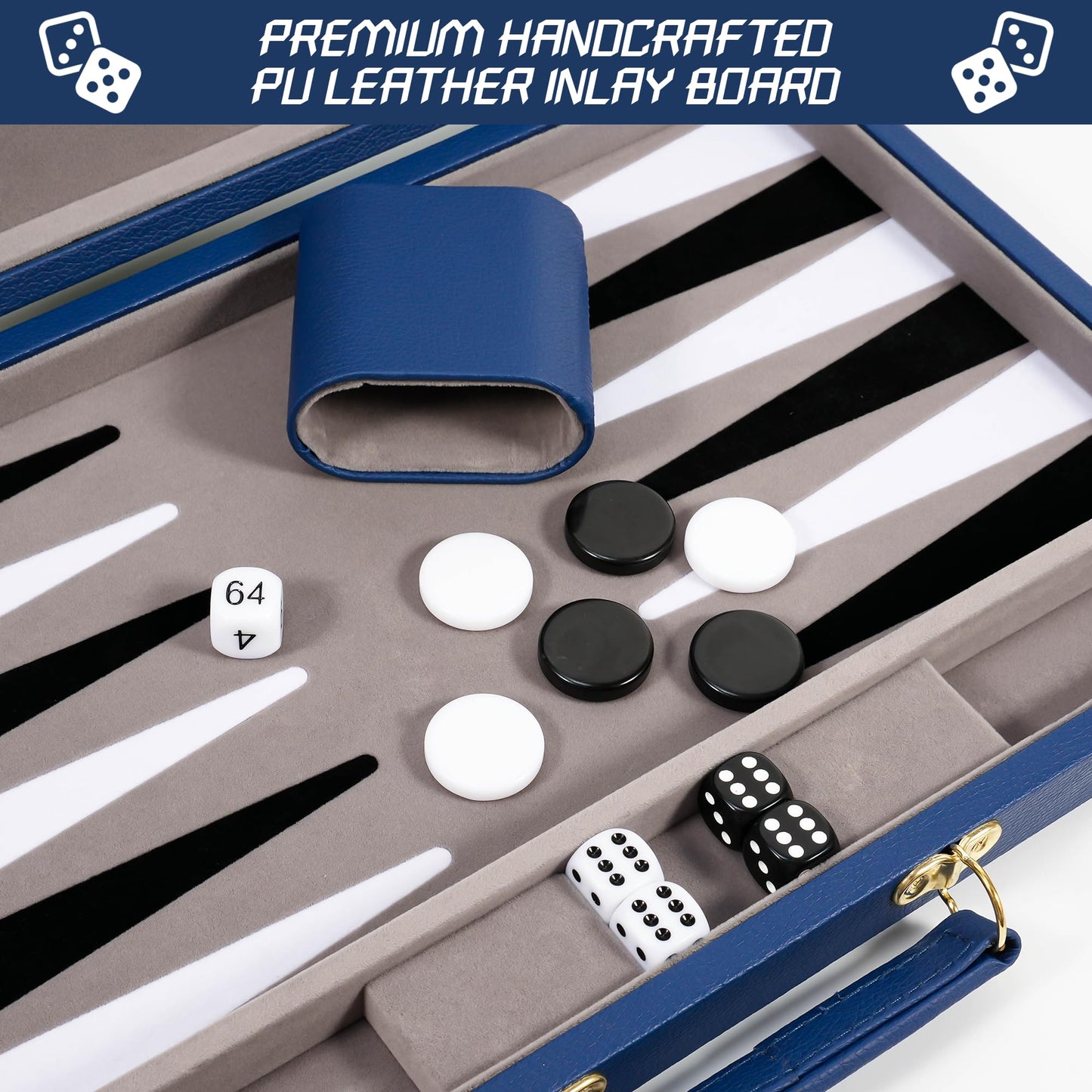 Froggod Travel Backgammon Set – 15-Inch PU Leather Case, Seamless Flocked Surface, 2-Player Game