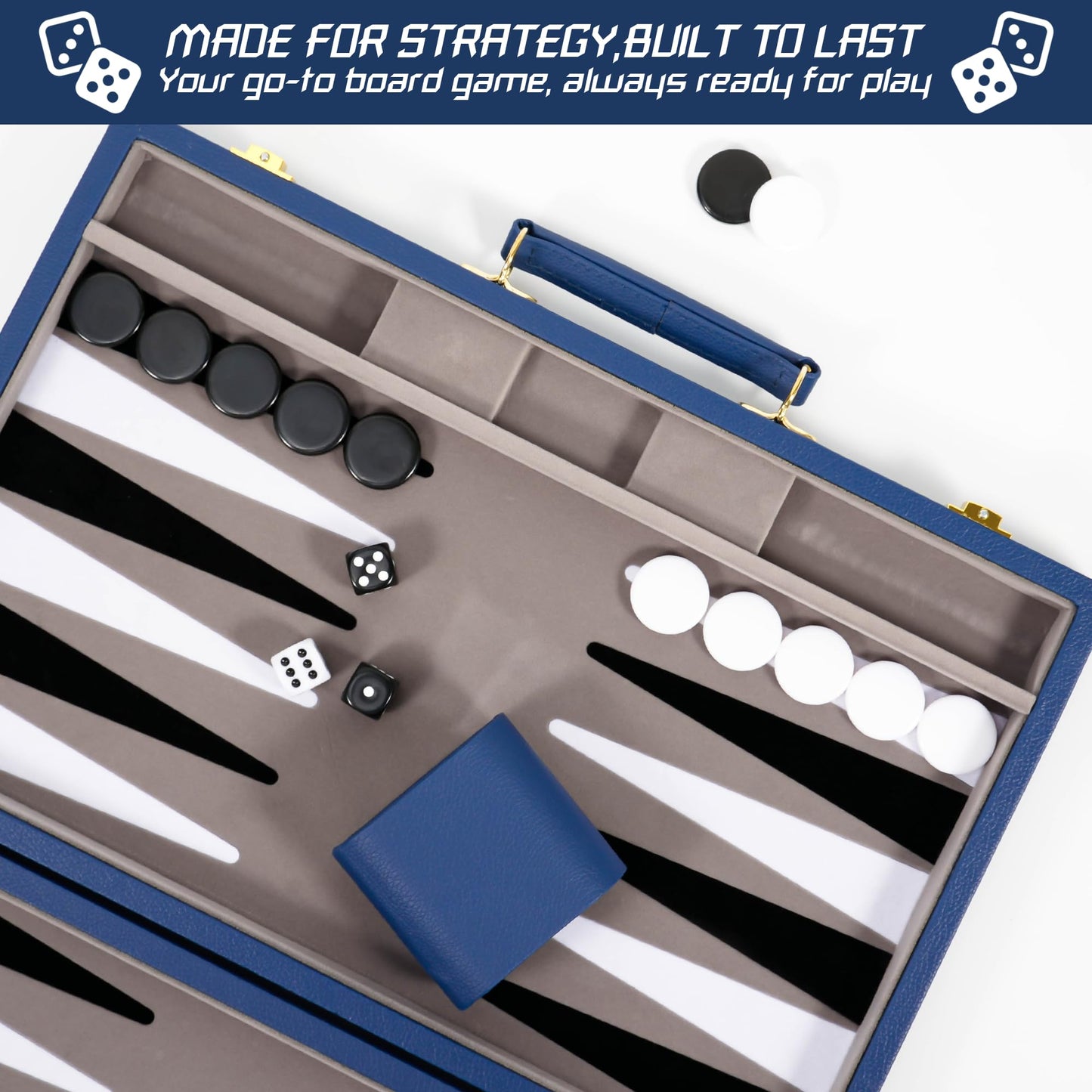Froggod Travel Backgammon Set – 15-Inch PU Leather Case, Seamless Flocked Surface, 2-Player Game
