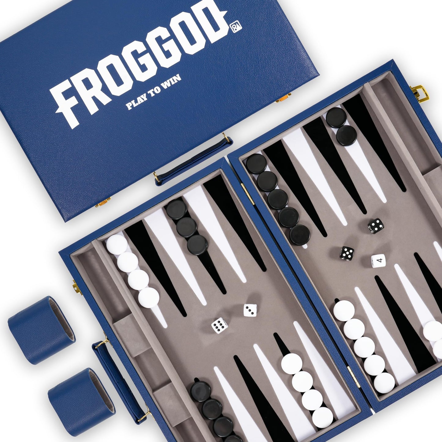 Froggod Travel Backgammon Set – 15-Inch PU Leather Case, Seamless Flocked Surface, 2-Player Game