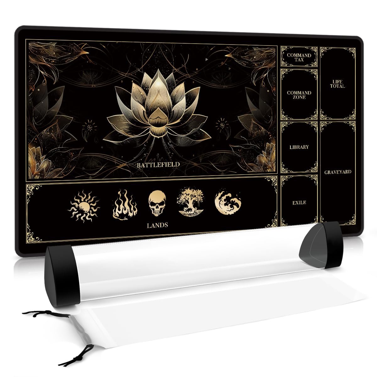 FROGIGO MTG Playmat with Play Zones – Gold Lotus Lands, 24x14 in, Stitched Edge, Non-Slip Base