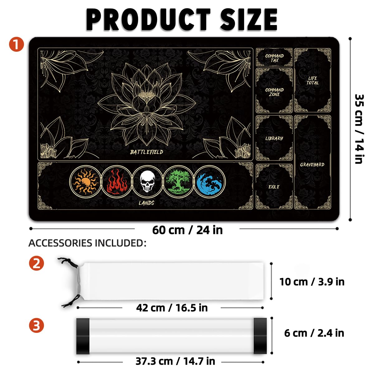 FROGIGO MTG Playmat with Play Zones – 24x14 in Lotus & Lands Design