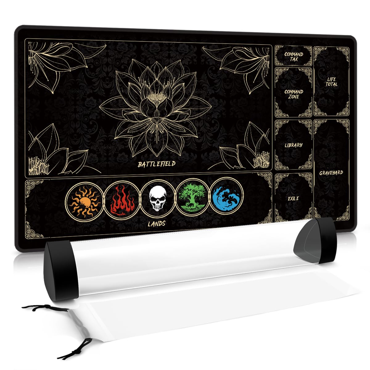 FROGIGO MTG Playmat with Play Zones – 24x14 in Lotus & Lands Design
