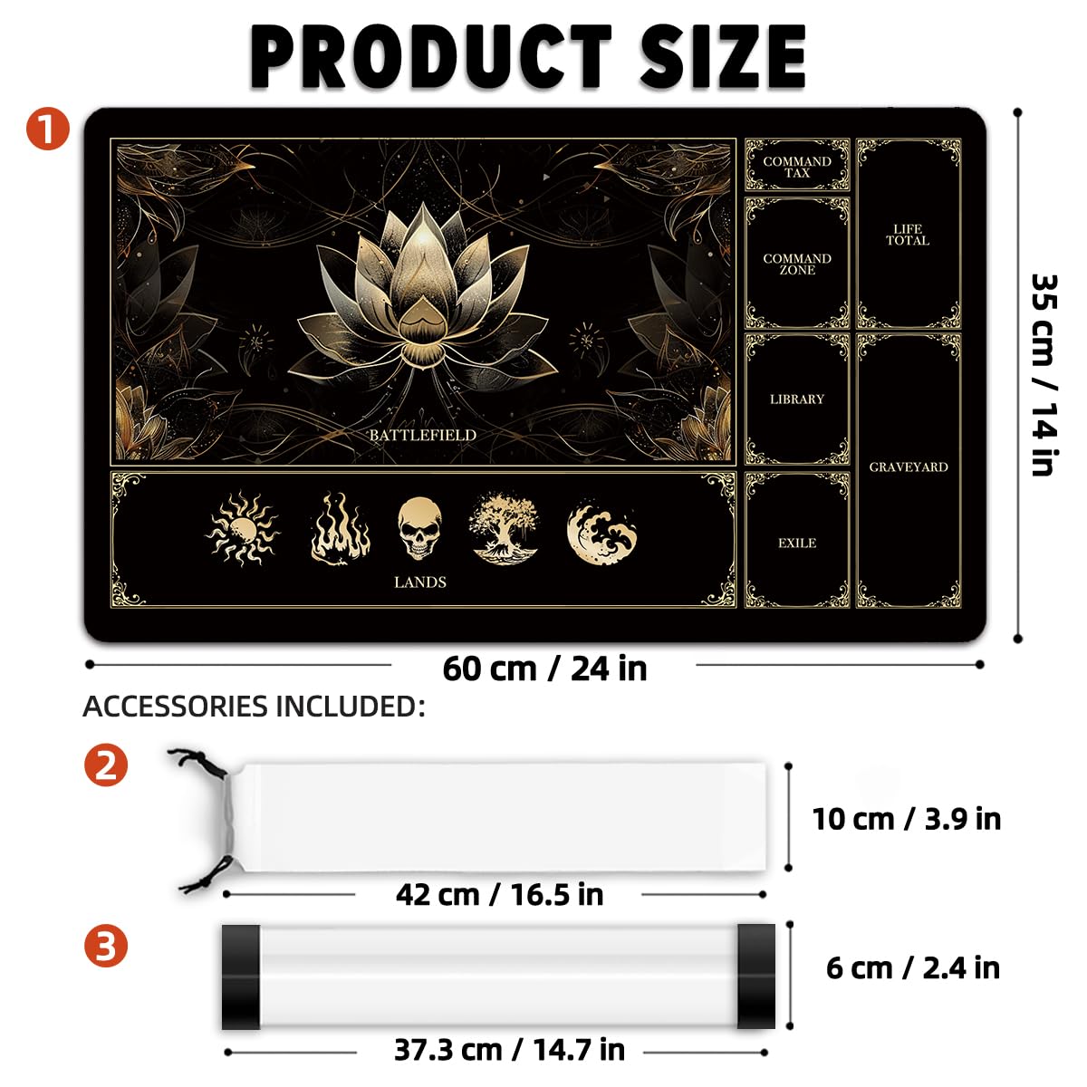 FROGIGO MTG Playmat with Play Zones – Gold Lotus Lands, 24x14 in, Stitched Edge, Non-Slip Base