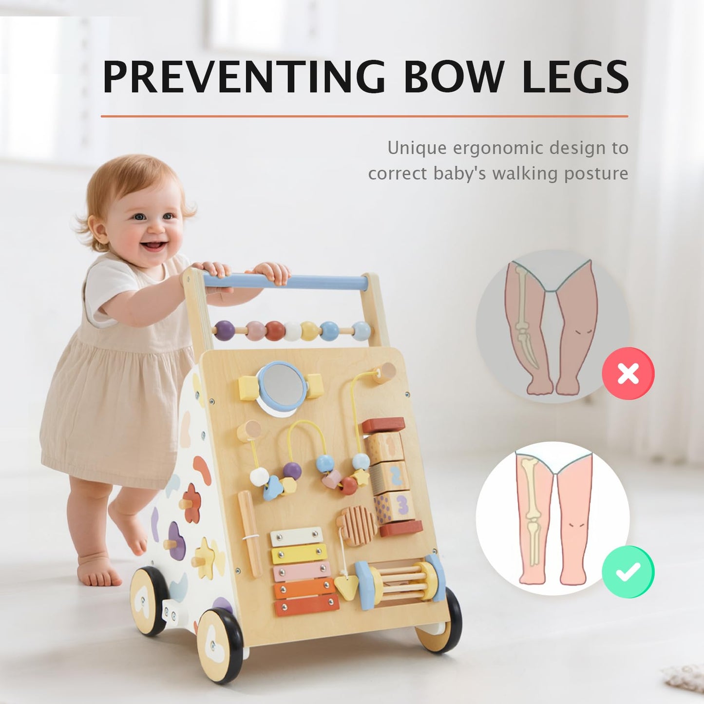 Frogprin Wooden Baby Walker – Montessori 10-in-1 Activity Center for 12M+ | Adjustable Speed & Height