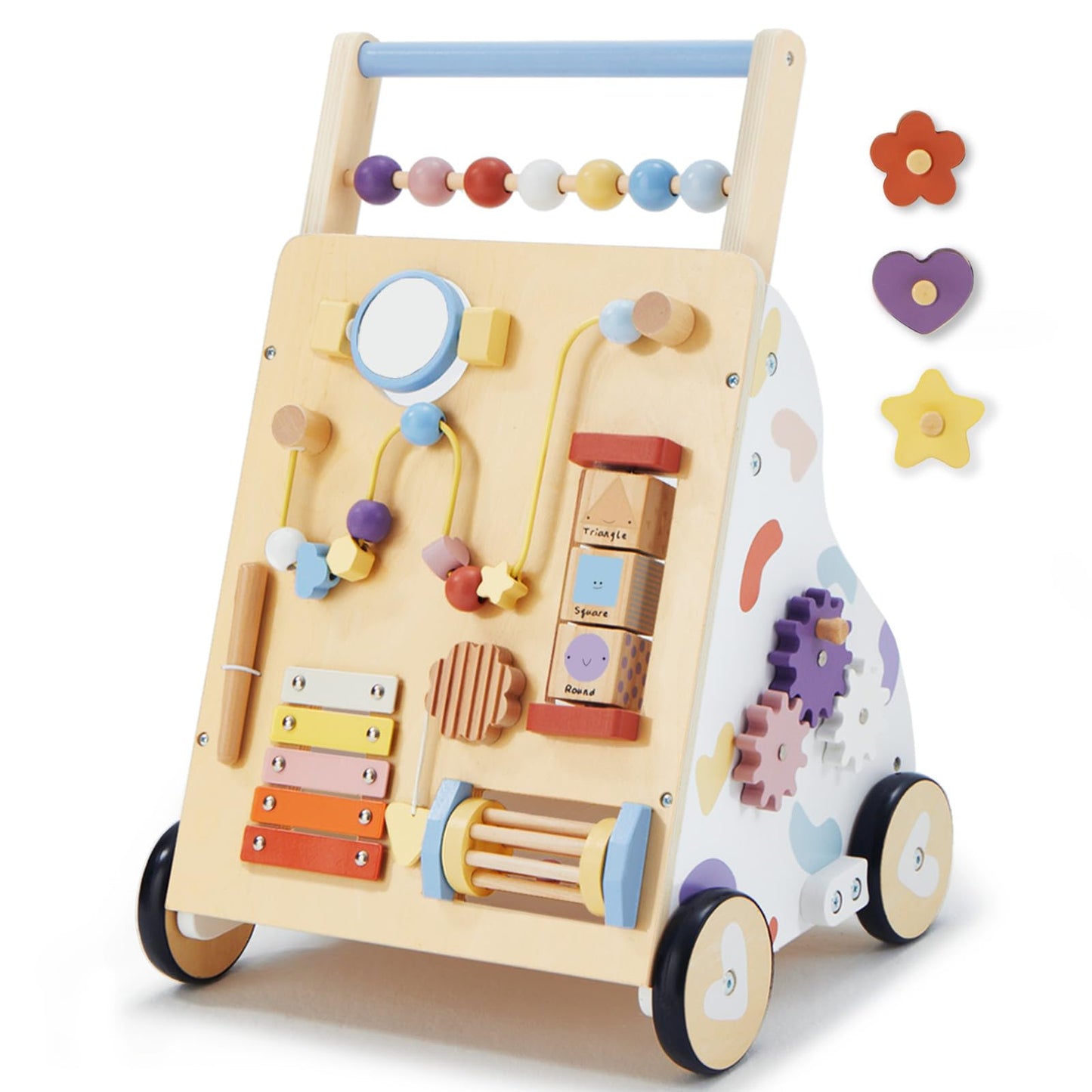 Frogprin Wooden Baby Walker – Montessori 10-in-1 Activity Center for 12M+ | Adjustable Speed & Height