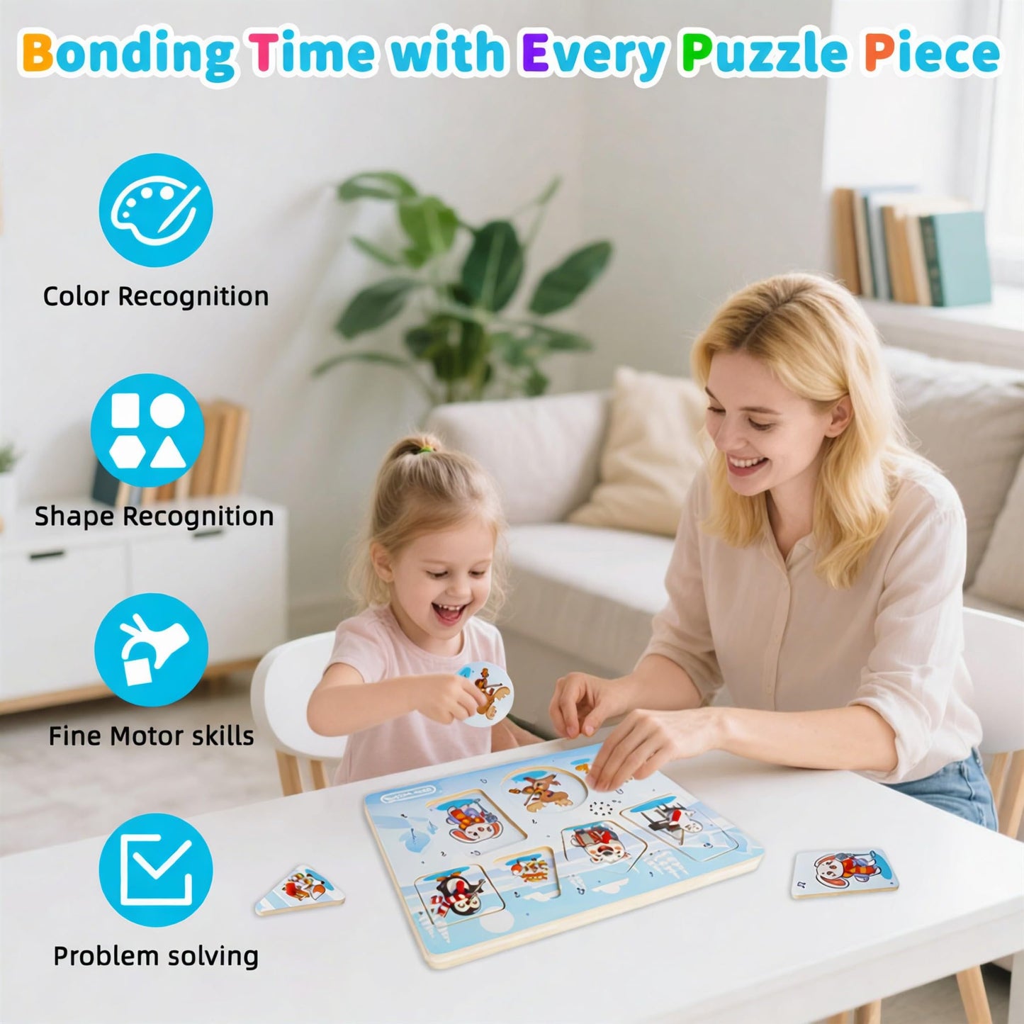 FROM ONE Wooden Puzzles for Toddlers 1-5 — Arctic Animals Sound Puzzle with Mozart Music
