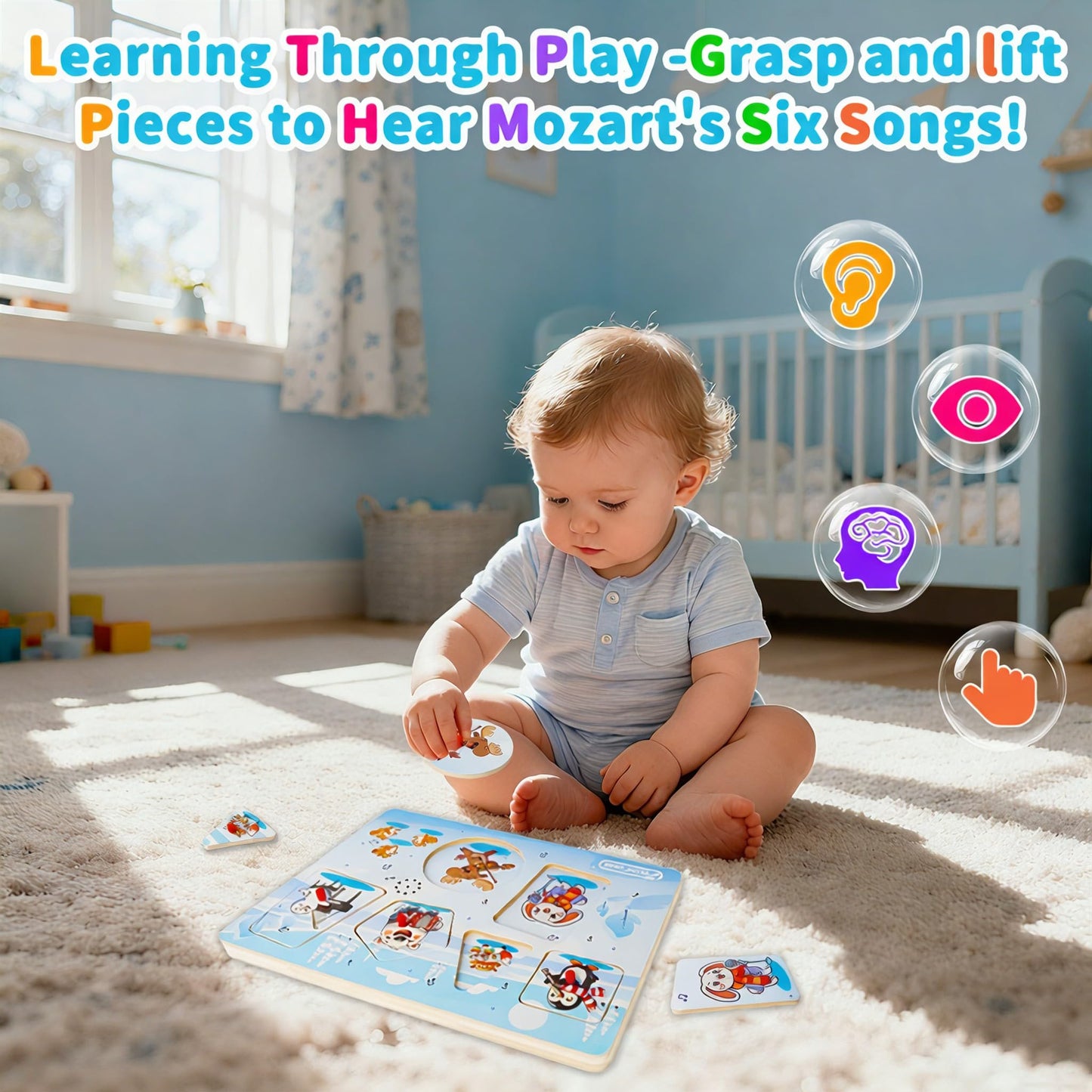FROM ONE Wooden Puzzles for Toddlers 1-5 — Arctic Animals Sound Puzzle with Mozart Music