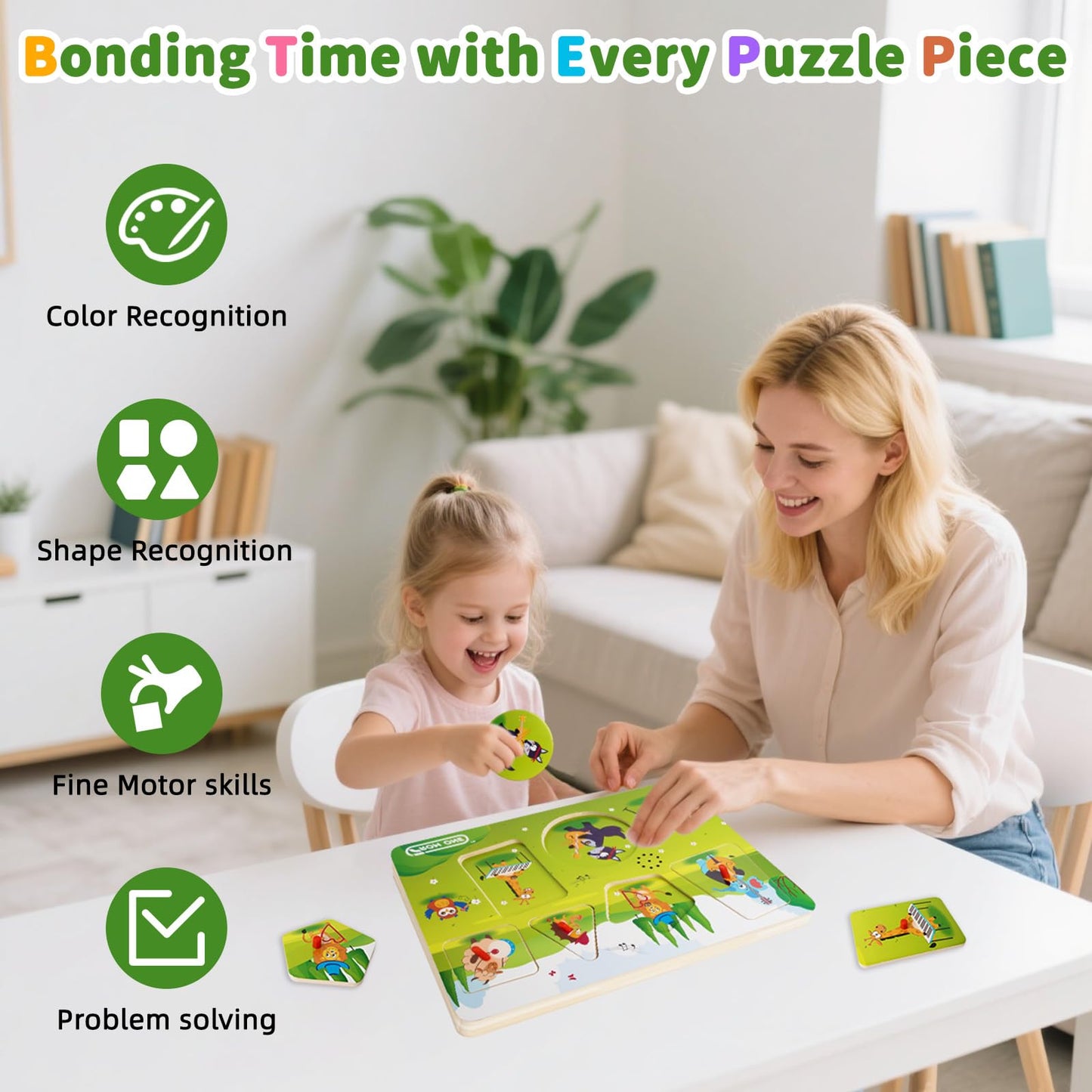 FROM ONE Wooden Puzzles for Toddlers 1–5 — 6 Farm Animals & Beethoven Music