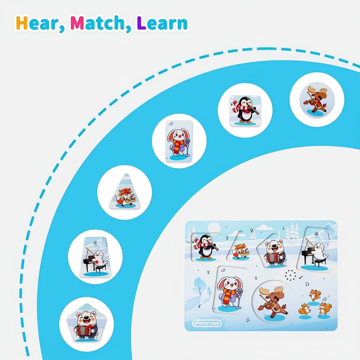 FROM ONE Wooden Puzzles for Toddlers 1-5 — Arctic Animals Sound Puzzle with Mozart Music