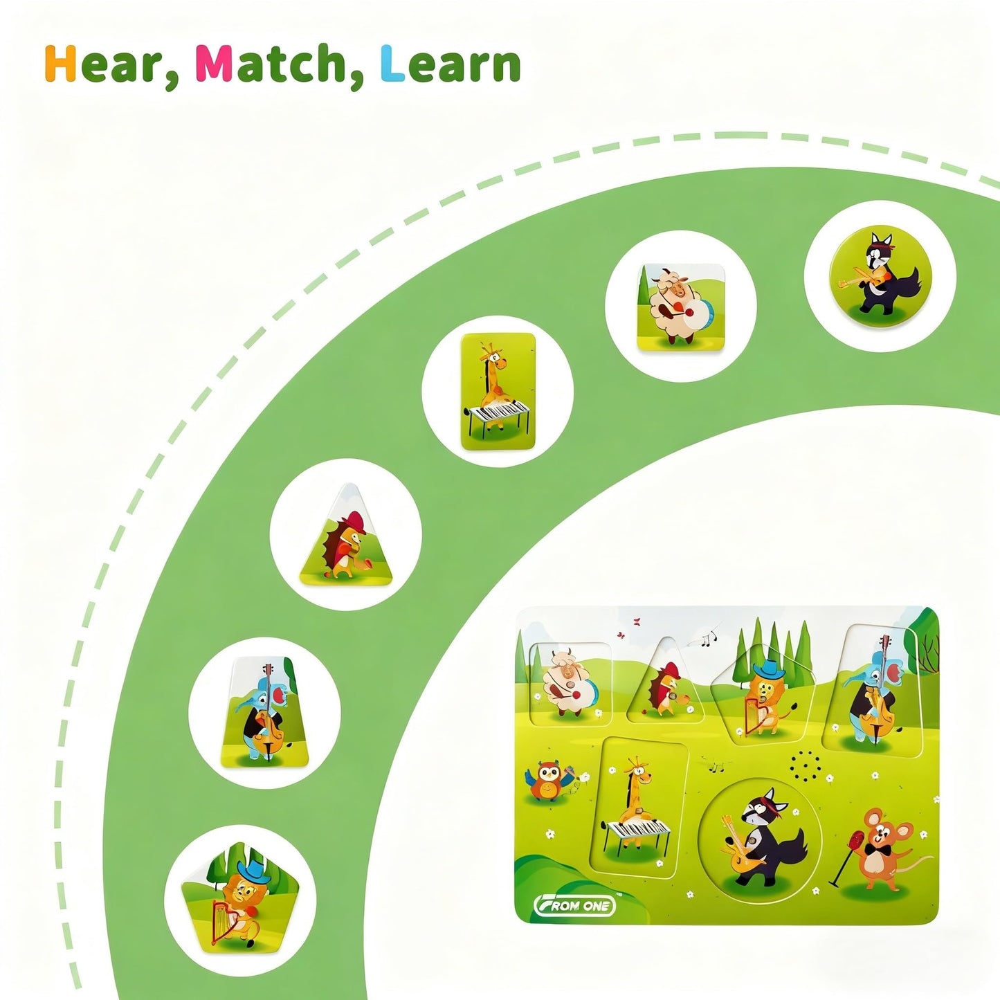 FROM ONE Wooden Puzzles for Toddlers 1–5 — 6 Farm Animals & Beethoven Music