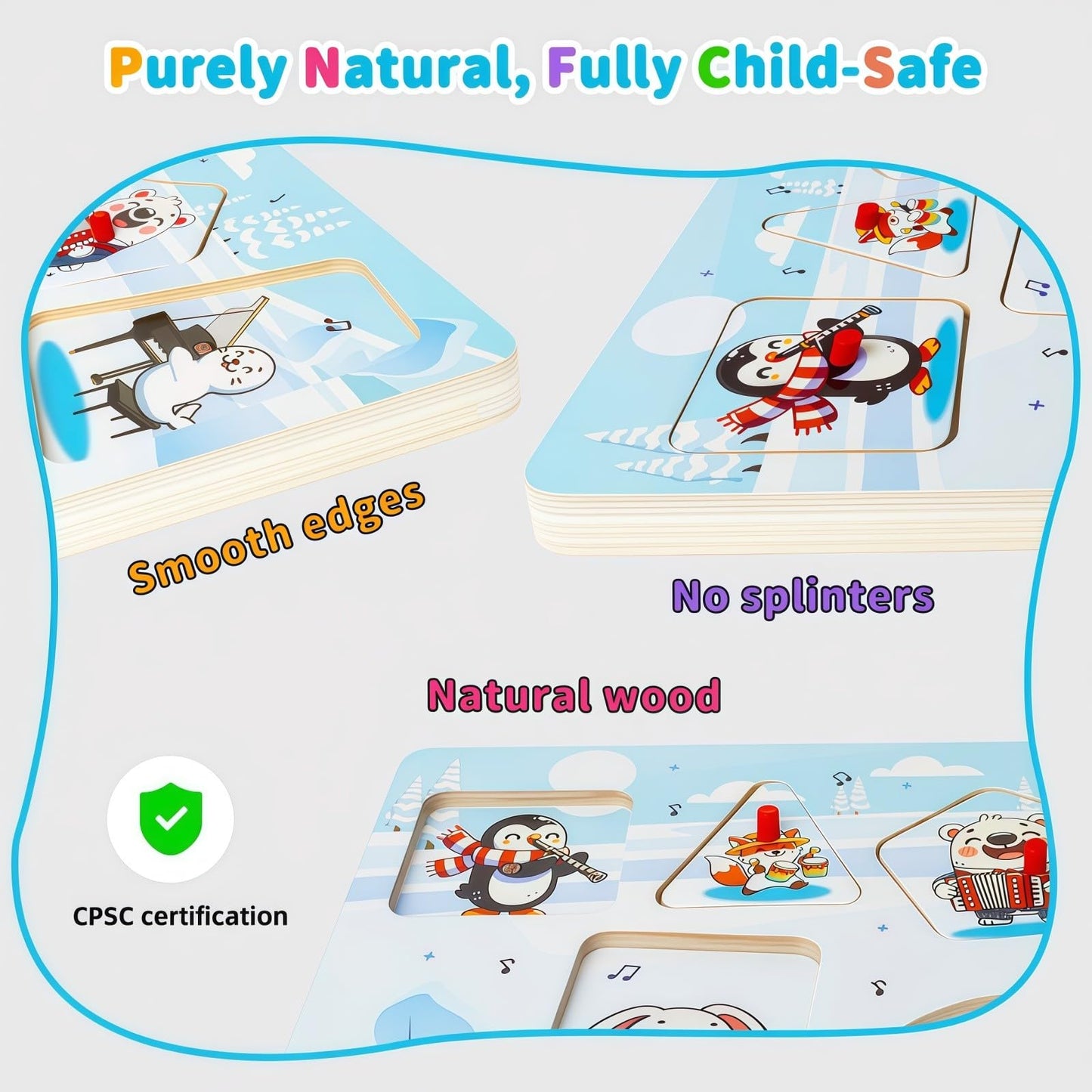 FROM ONE Wooden Puzzles for Toddlers 1-5 — Arctic Animals Sound Puzzle with Mozart Music
