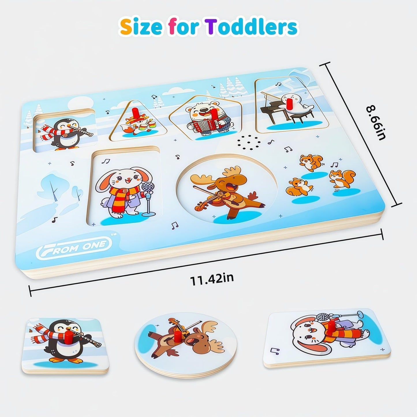 FROM ONE Wooden Puzzles for Toddlers 1-5 — Arctic Animals Sound Puzzle with Mozart Music