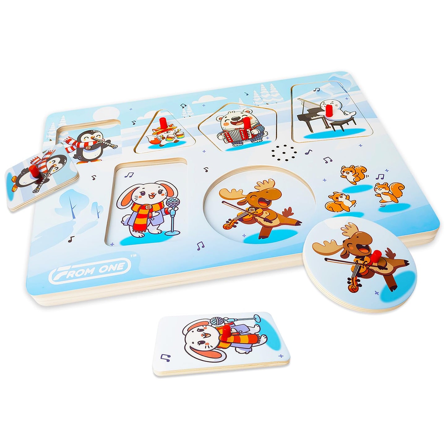 FROM ONE Wooden Puzzles for Toddlers 1-5 — Arctic Animals Sound Puzzle with Mozart Music