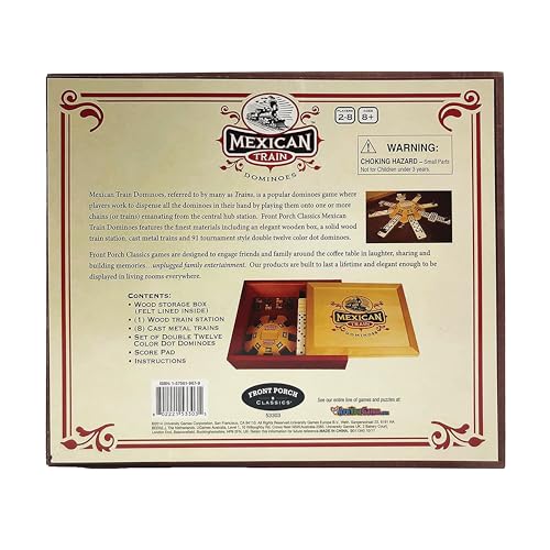 Front Porch Classics Mexican Train Dominoes in Wooden Collector Box | 2–8 Players, Ages 8+