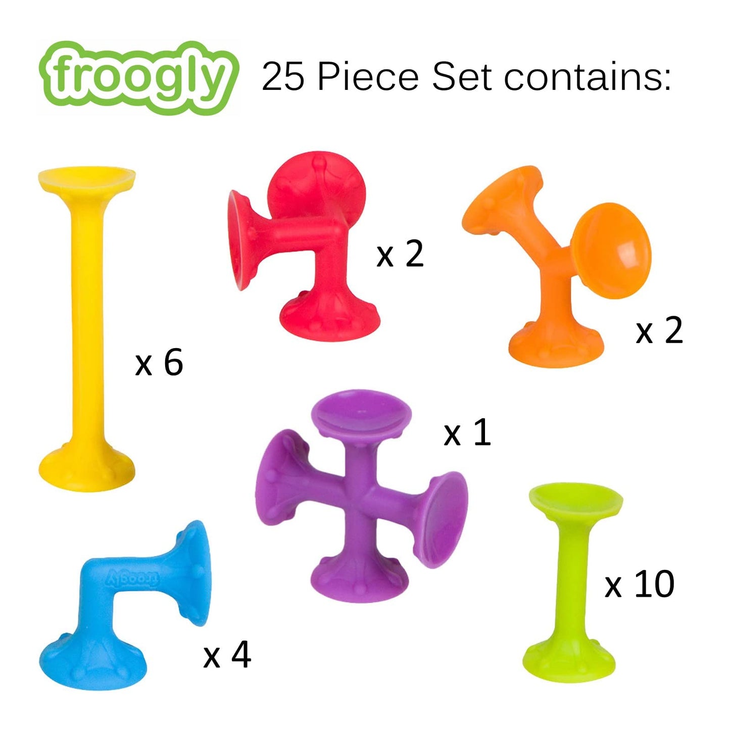Froogz Froogly 25-Piece Suction Toys – Montessori Bath Construction Set, Silicone, Ages 3-6