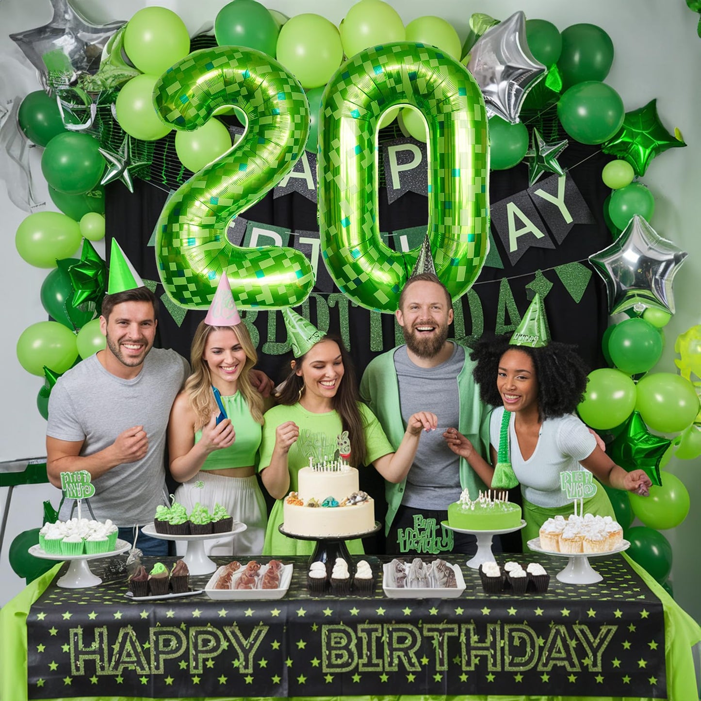 Froova 40-Inch Lime Green Pixel Number 0 Balloon for 10th Birthday – Reusable Foil Decoration