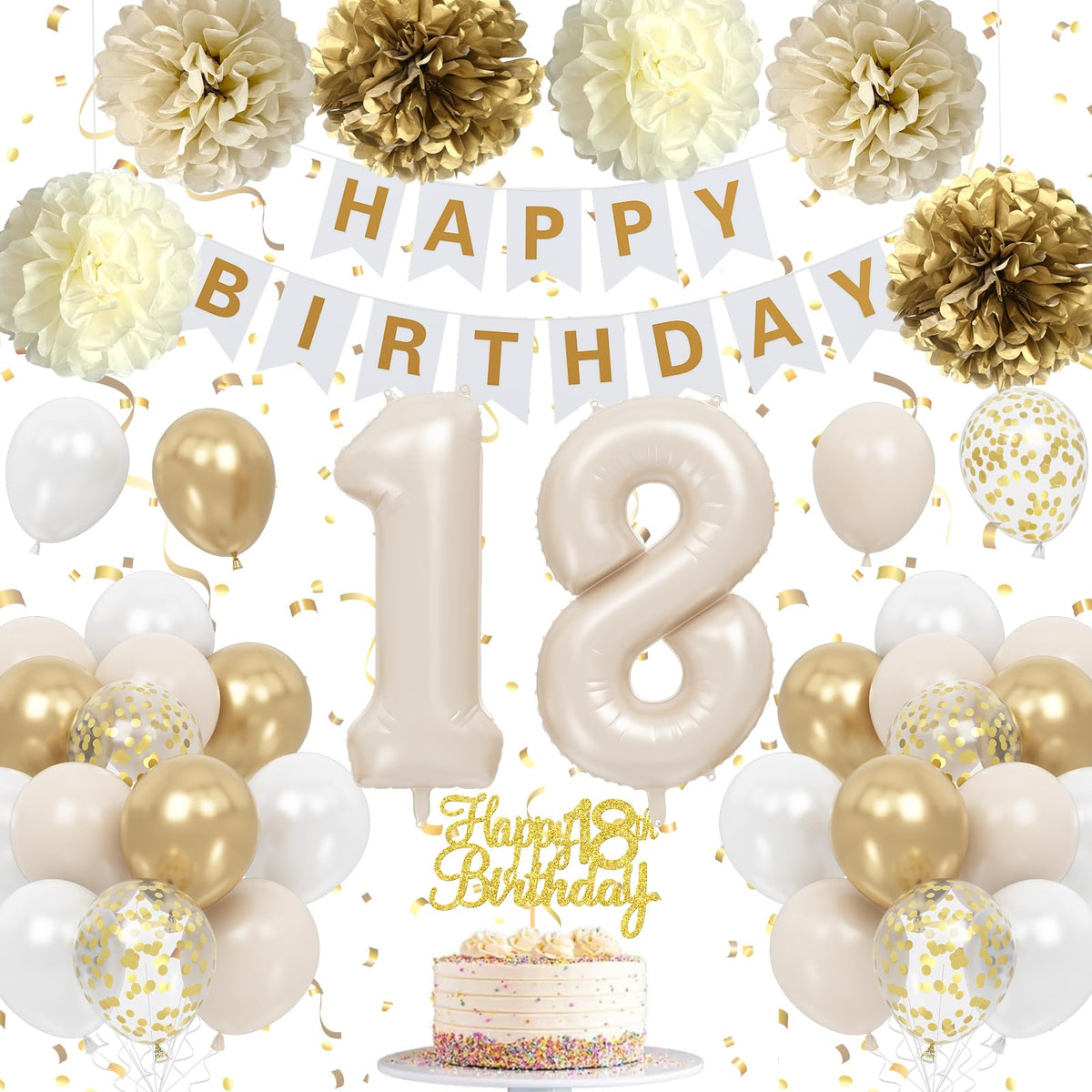 Froova Beige Gold White 18th Birthday Balloon Kit – Elegant Neutral Party Decor