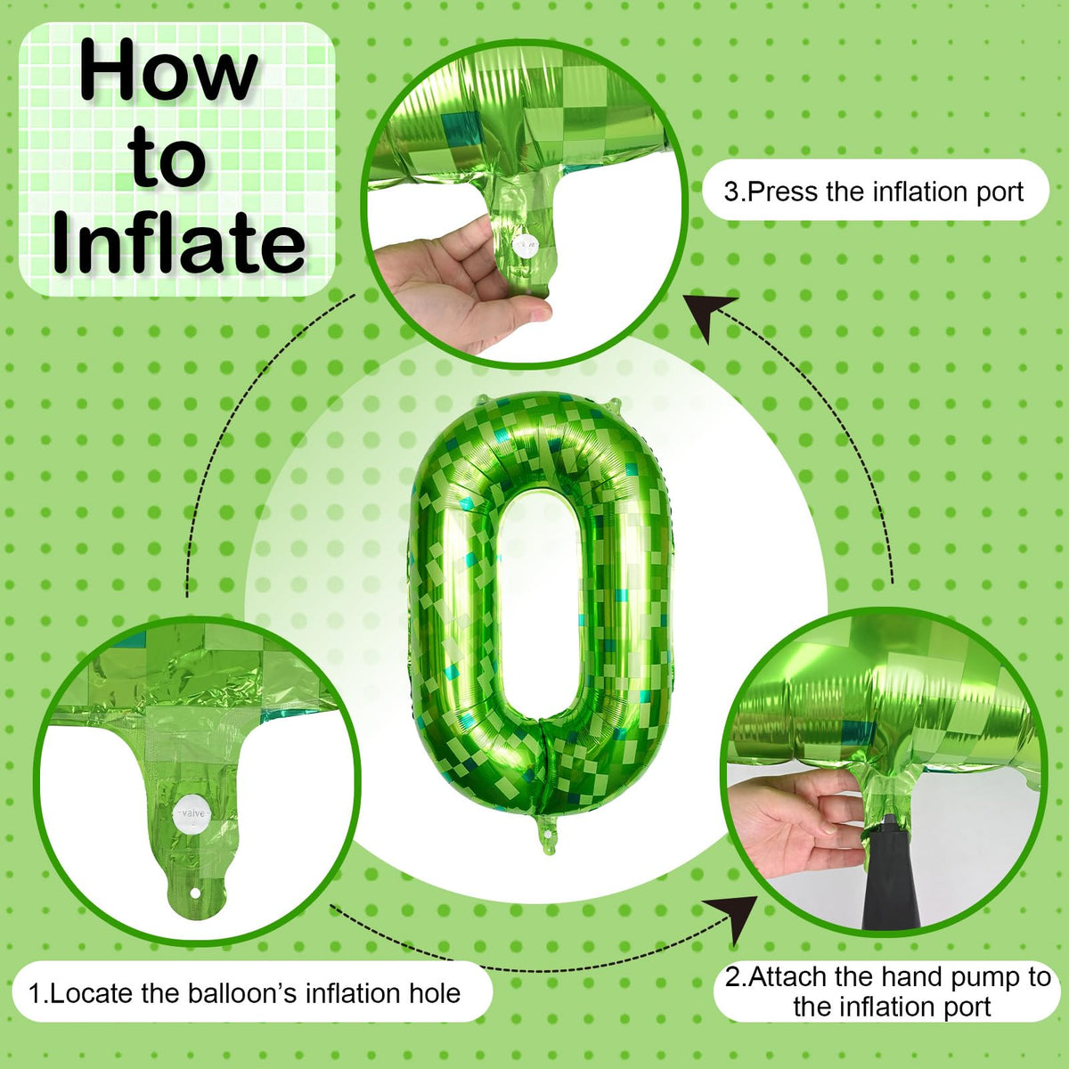 Froova 40-Inch Lime Green Pixel Number 0 Balloon for 10th Birthday – Reusable Foil Decoration