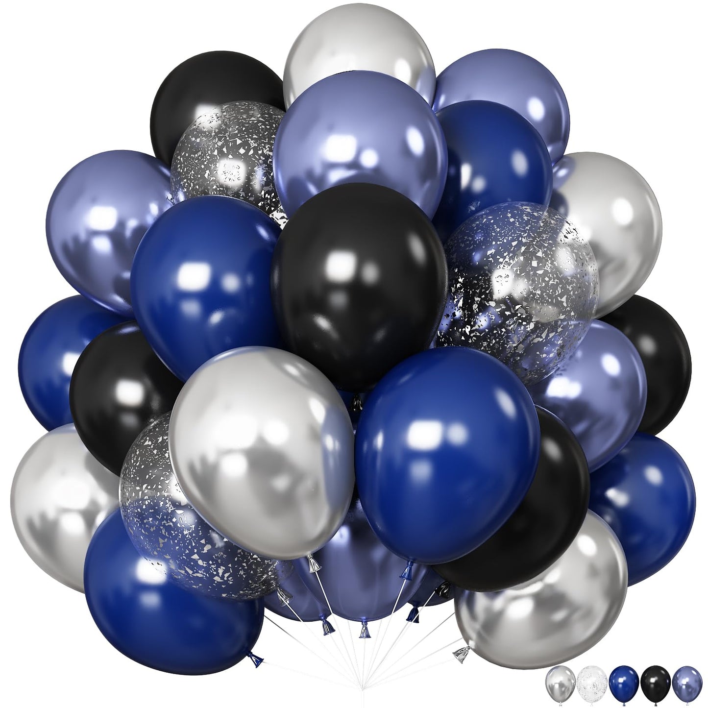 Froova 12-Inch Navy, Black & Silver Graduation Balloon Kit with Confetti & Ribbon | Party Decor