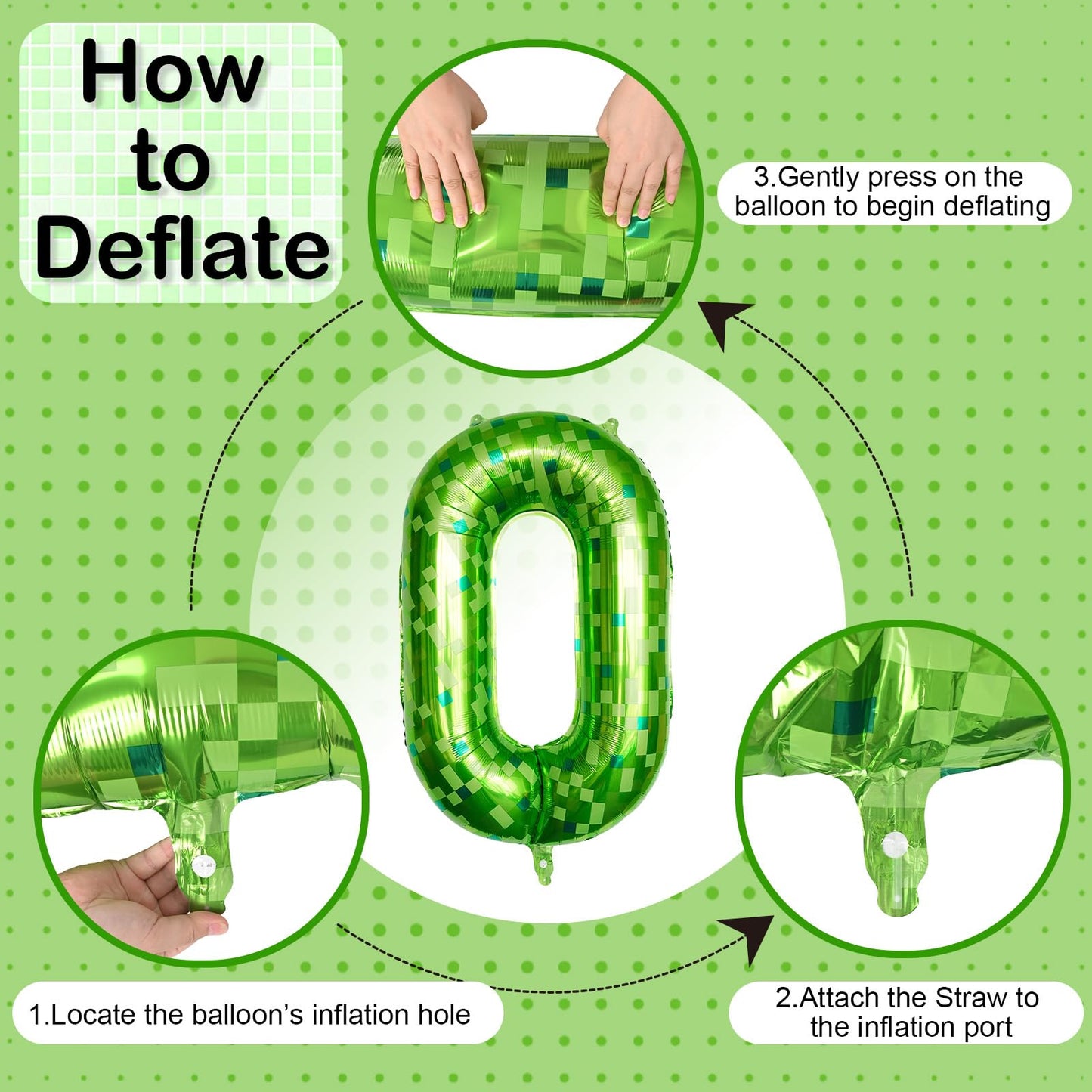 Froova 40-Inch Lime Green Pixel Number 0 Balloon for 10th Birthday – Reusable Foil Decoration