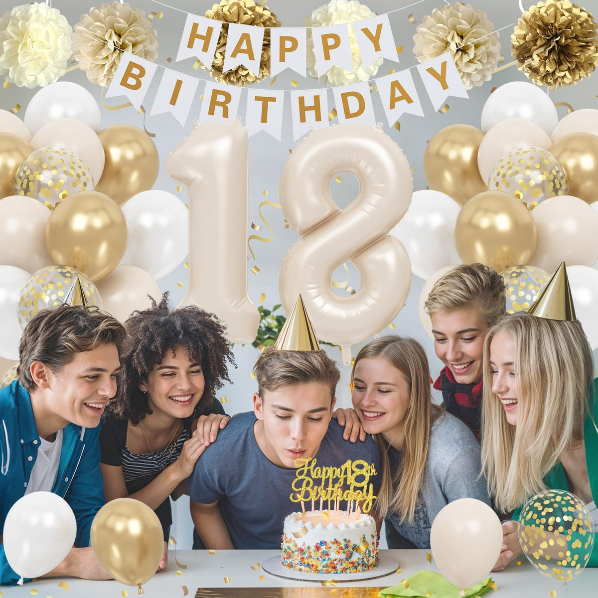 Froova Beige Gold White 18th Birthday Balloon Kit – Elegant Neutral Party Decor