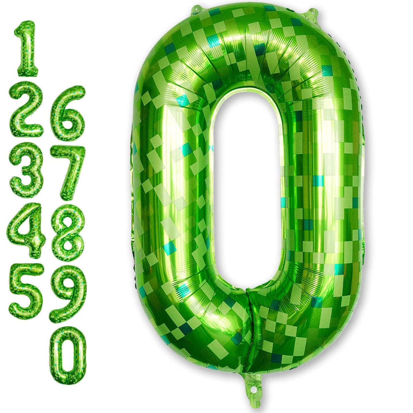 Froova 40-Inch Lime Green Pixel Number 0 Balloon for 10th Birthday – Reusable Foil Decoration