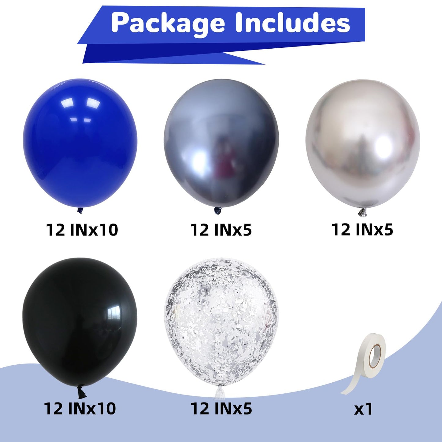 Froova 12-Inch Navy, Black & Silver Graduation Balloon Kit with Confetti & Ribbon | Party Decor
