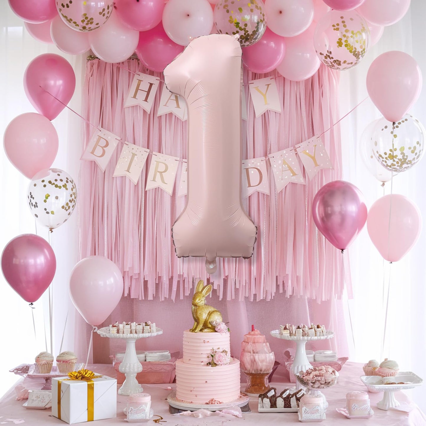 Froova Big Number 1 Balloon - Dusty Pink 40-Inch Foil Number Balloon for 1st Birthday Parties