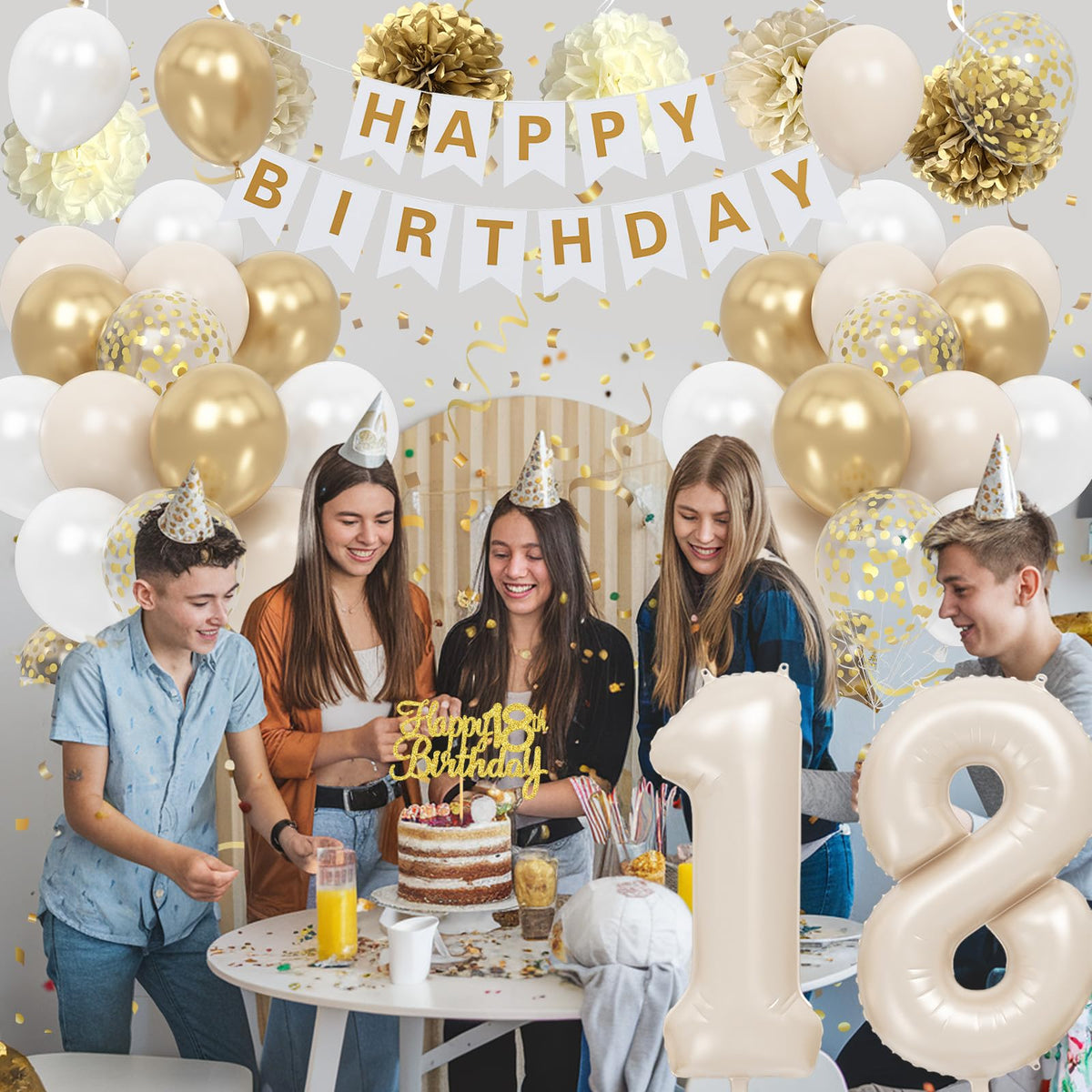 Froova Beige Gold White 18th Birthday Balloon Kit – Elegant Neutral Party Decor