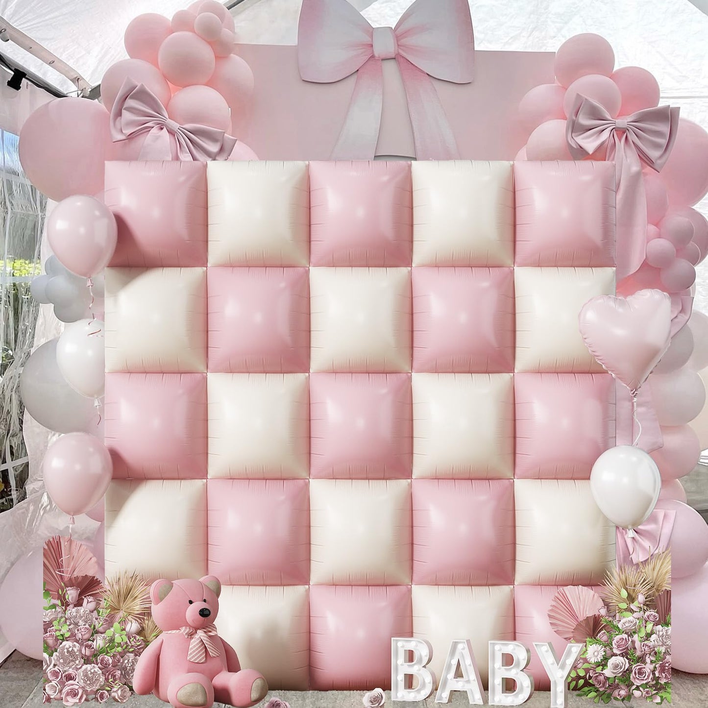 Froova Pink Cream Square Foil Balloons – 25pc Backdrop Kit for Weddings & Parties