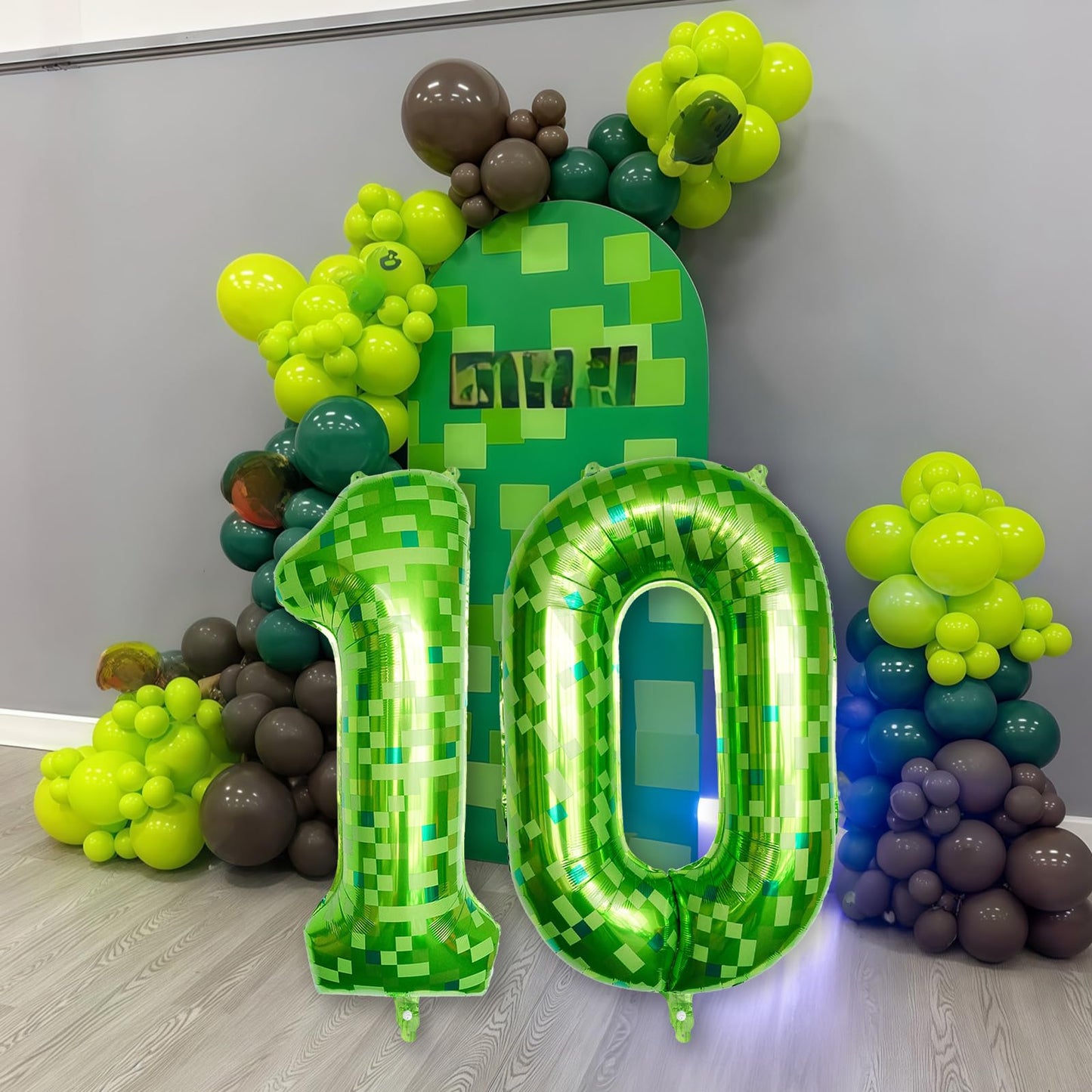 Froova 40-Inch Lime Green Pixel Number 0 Balloon for 10th Birthday – Reusable Foil Decoration