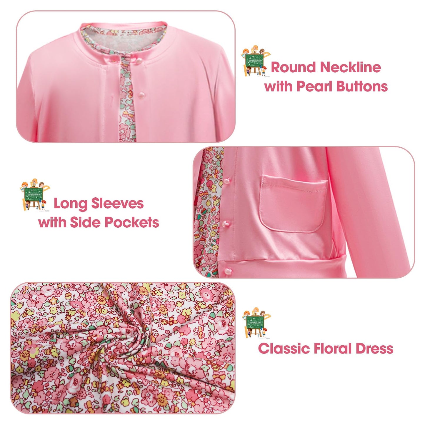 FrostDrift Old Lady Costume for Kids - 100th Day Granny Dress-Up
