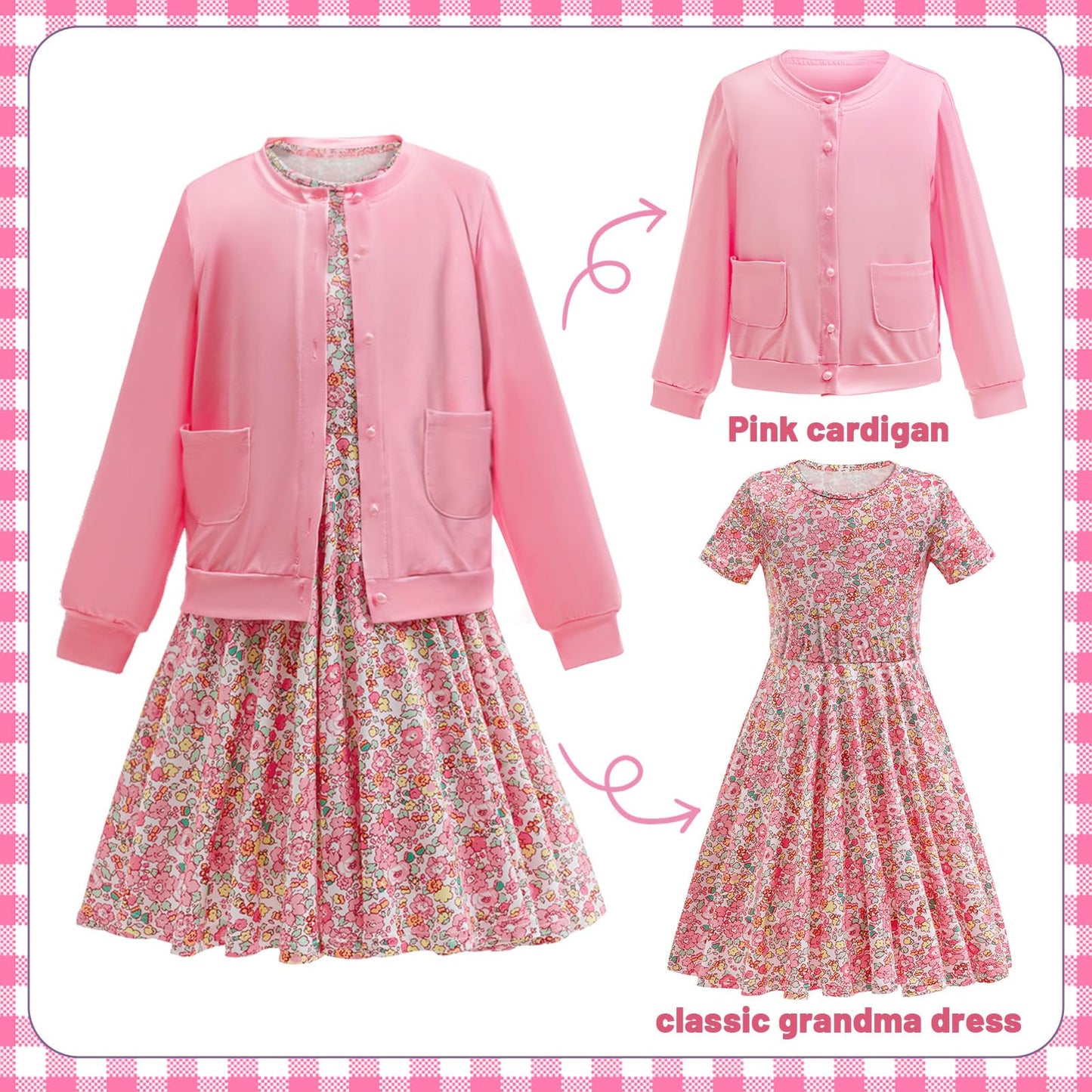 FrostDrift Old Lady Costume for Kids - 100th Day Granny Dress-Up
