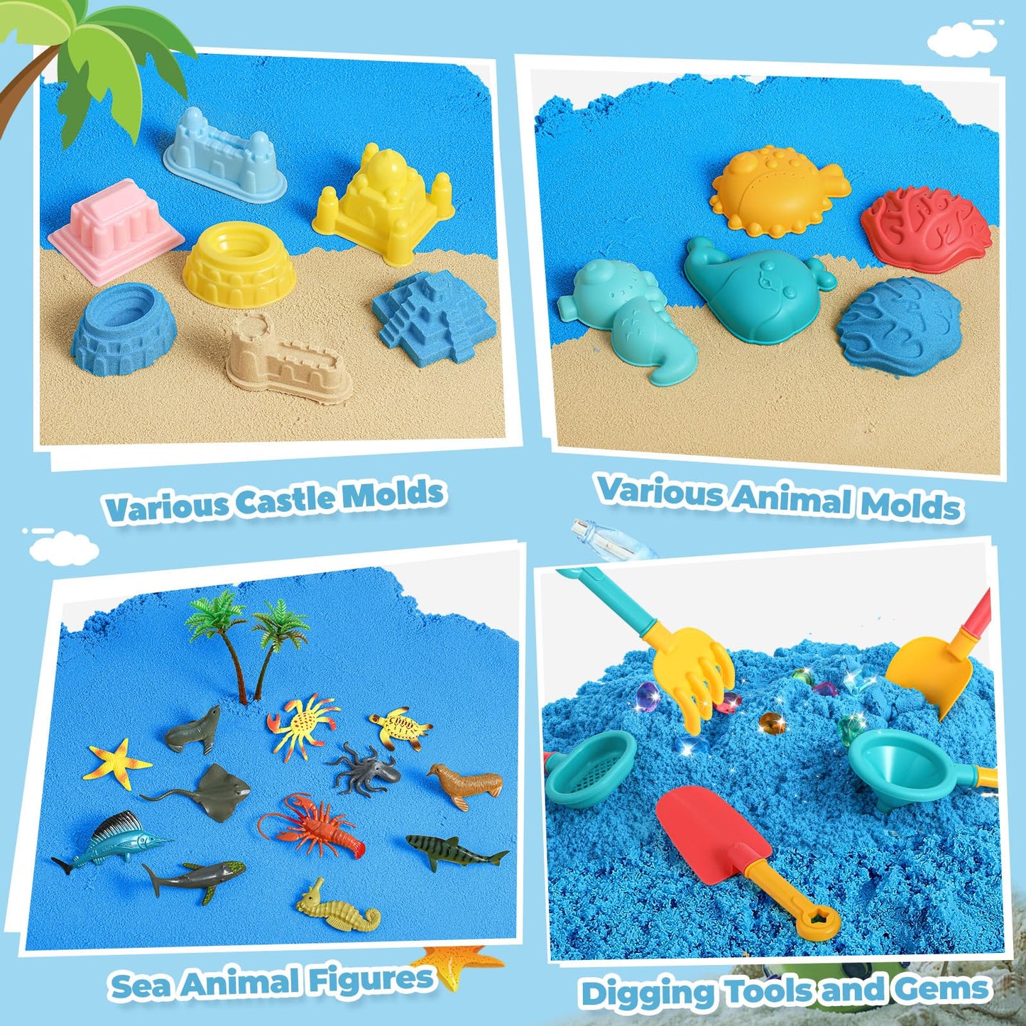FRUSE Ocean Sensory Bin – Sand Art Kit with 2.2lbs Sand, 12 Sea Animals & Molds