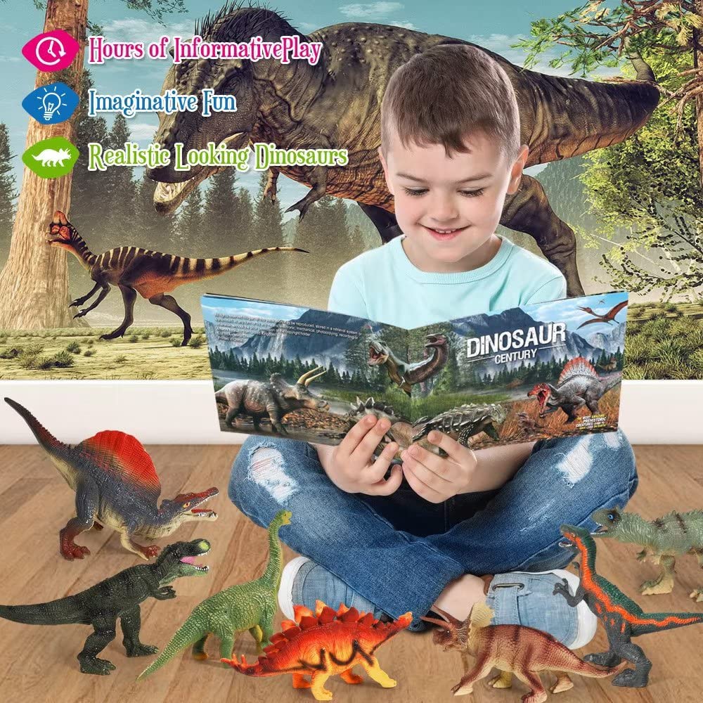 FRUSE Jurassic Dinosaur Toys – 12 Realistic Dino Figurines with Educational Book for Kids 3-5