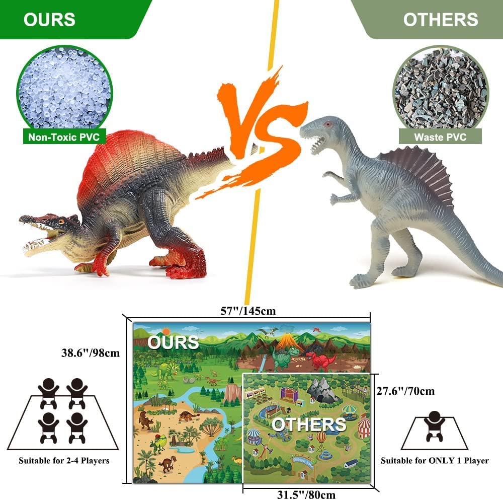 FRUSE Jurassic Dinosaur Toys – 12 Realistic Dinosaurs with Jumbo Play Mat & Dino Book