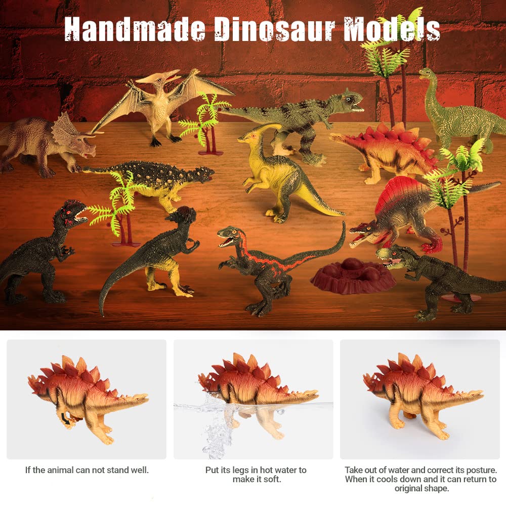 FRUSE Jurassic Dinosaur Toys – 12 Realistic Dinosaurs with Jumbo Play Mat & Dino Book