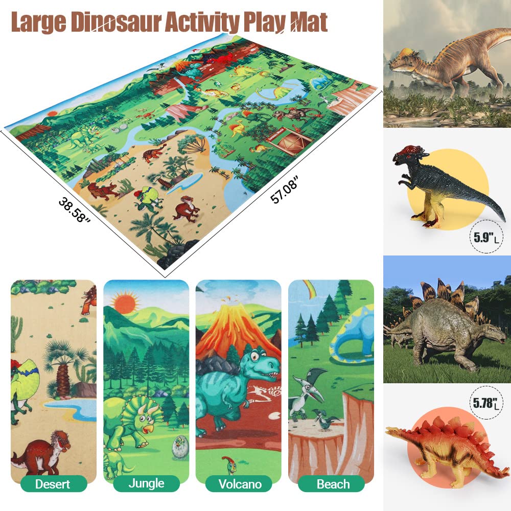 FRUSE Jurassic Dinosaur Toys – 12 Realistic Dinosaurs with Jumbo Play Mat & Dino Book