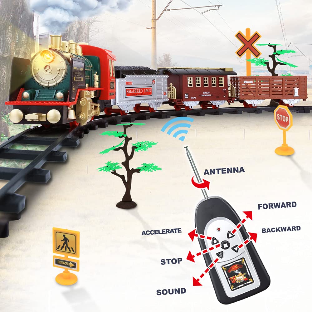 FRUSE Remote Control Train Set – Steam Engine, Lights & Sound, 64-Inch Track, 3+