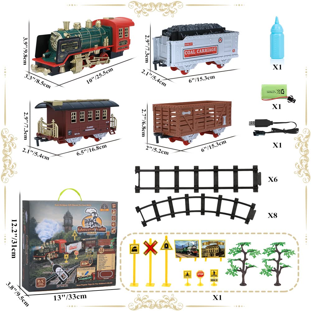 FRUSE Remote Control Train Set – Steam Engine, Lights & Sound, 64-Inch Track, 3+