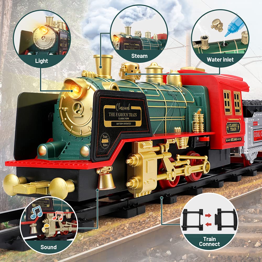 FRUSE Remote Control Train Set – Steam Engine, Lights & Sound, 64-Inch Track, 3+