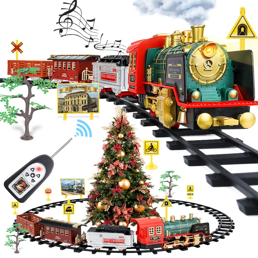 FRUSE Remote Control Train Set – Steam Engine, Lights & Sound, 64-Inch Track, 3+