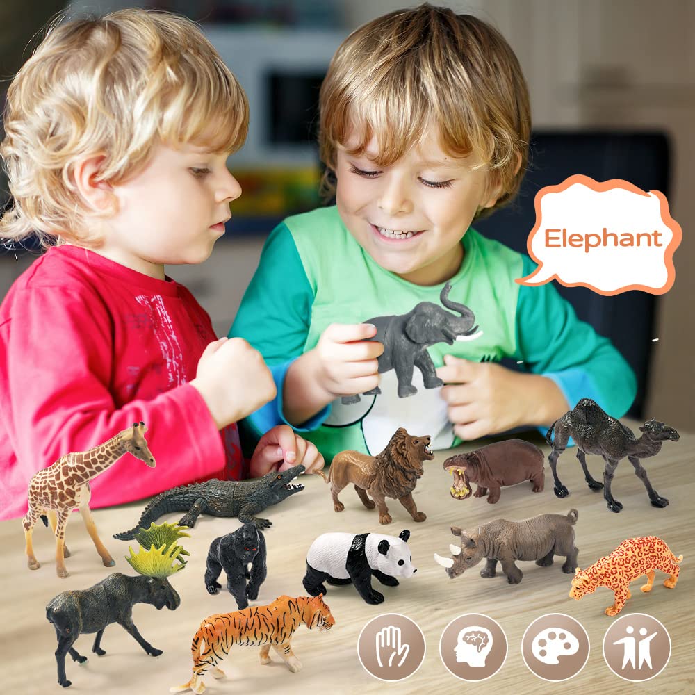FRUSE Safari Animals Figures Toys - 12-Piece Jungle Animal Set for Toddlers 3-5