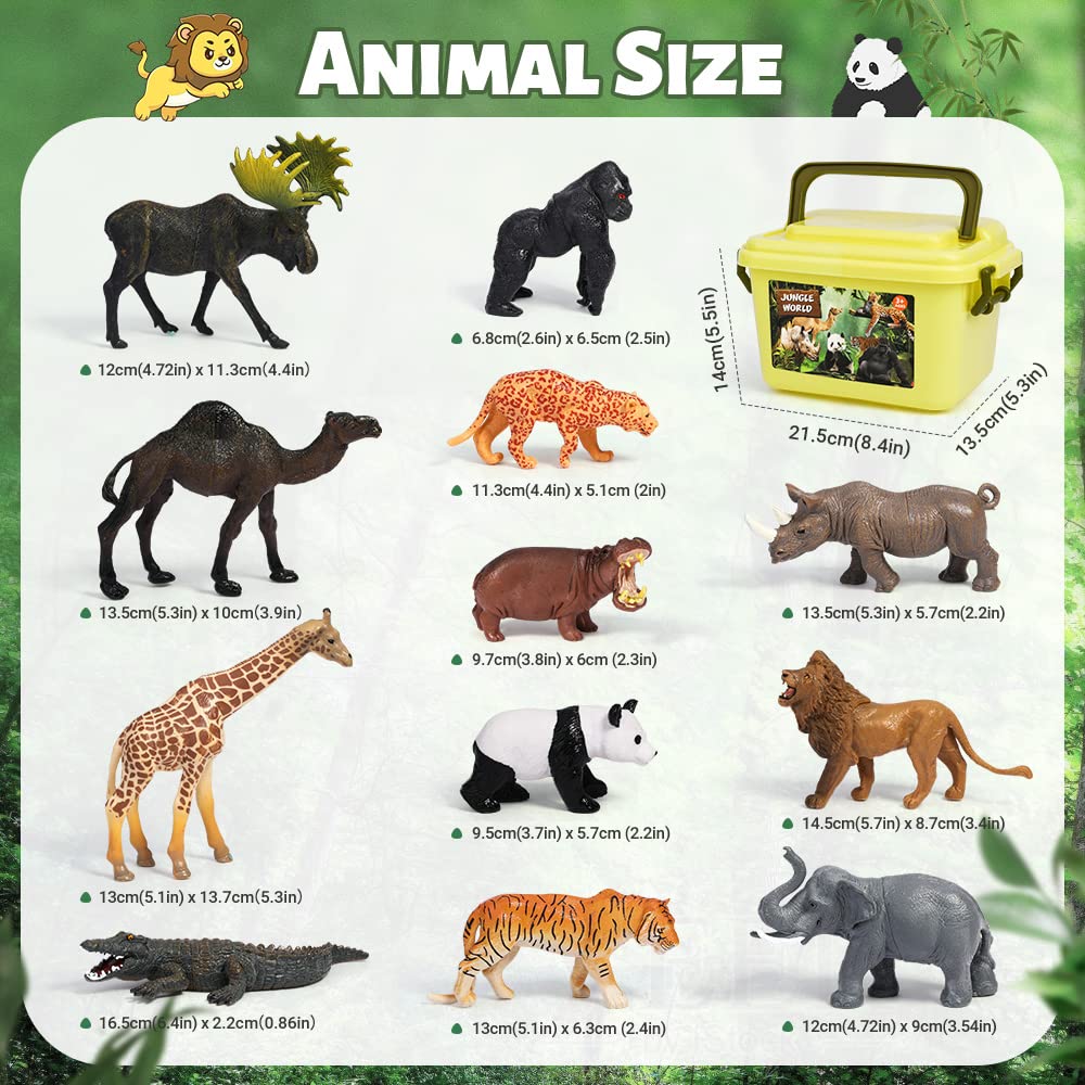 FRUSE Safari Animals Figures Toys - 12-Piece Jungle Animal Set for Toddlers 3-5